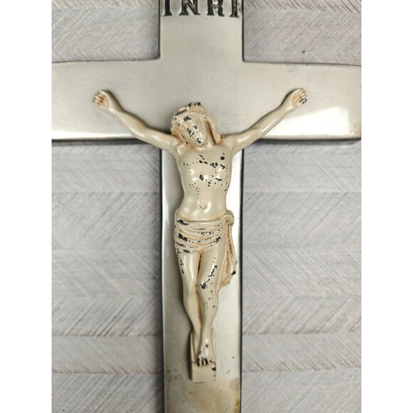 Vintage Metal Wall Crucifix 10" INRI Jesus Figure Religious Christian Décor - Picture 5 of 8